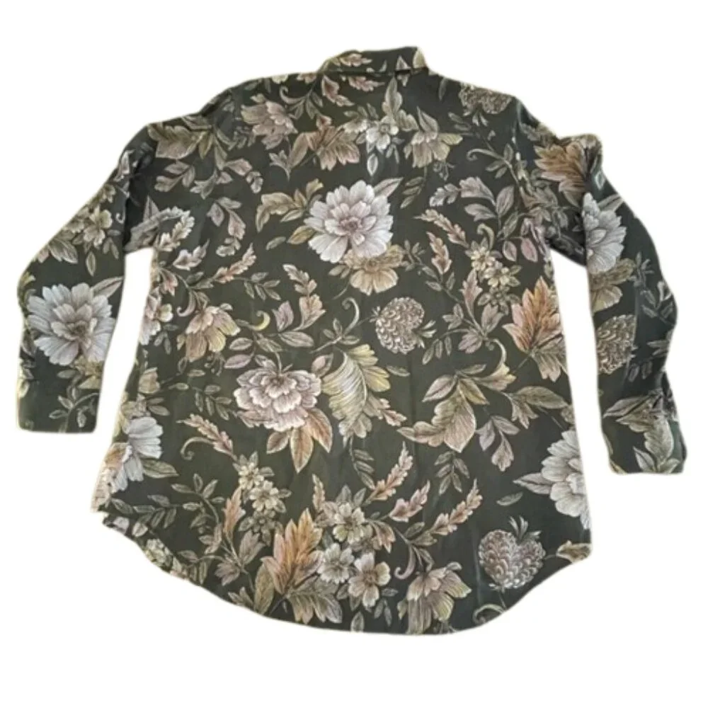 Lauren Ralph Lauren Linen Floral Blouse Olive Button Down Cottagecore XL - Picture 4 of 10